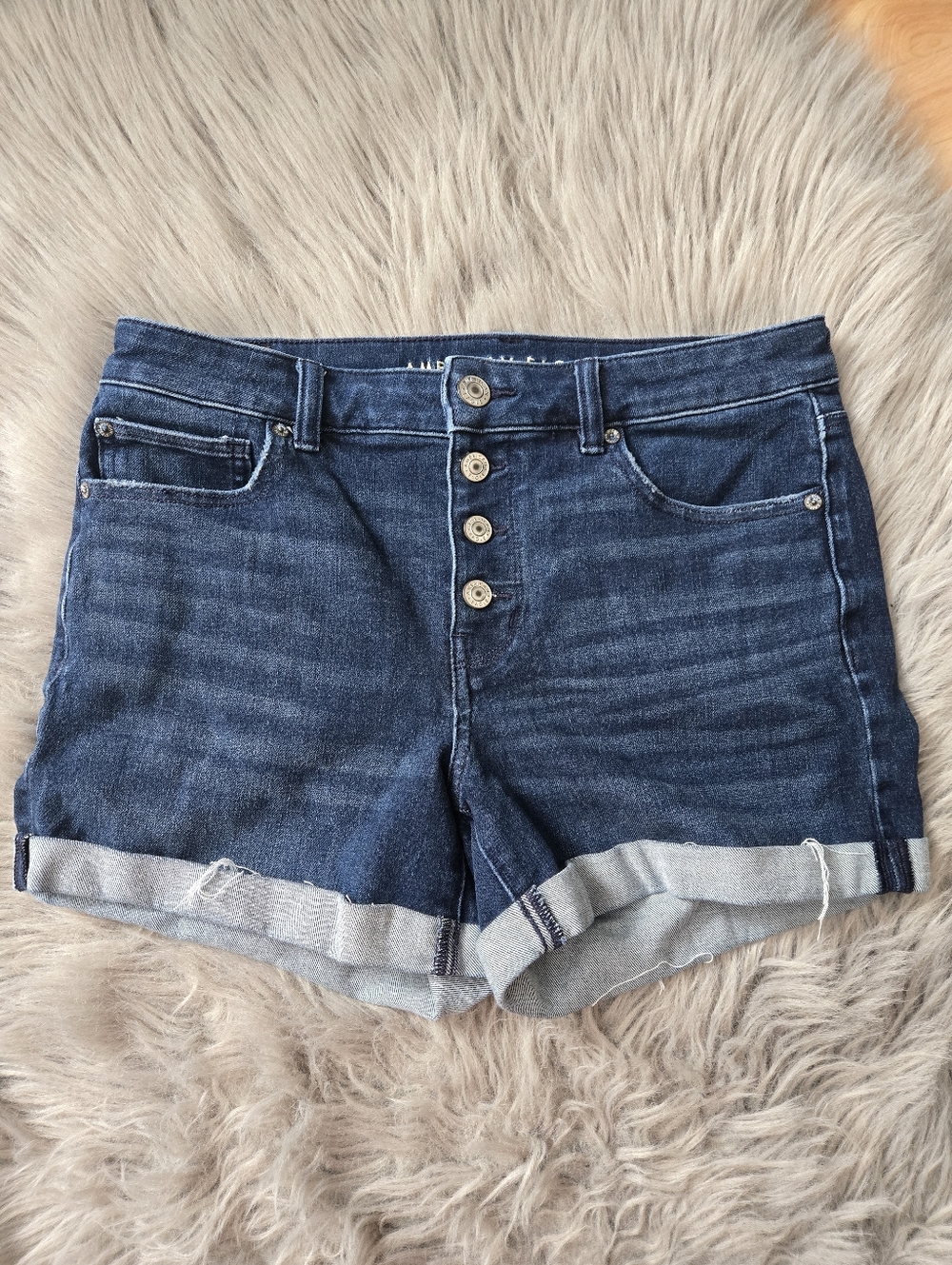 American Eagle Women’s Dark Blue Denim Button-Fly Shorts